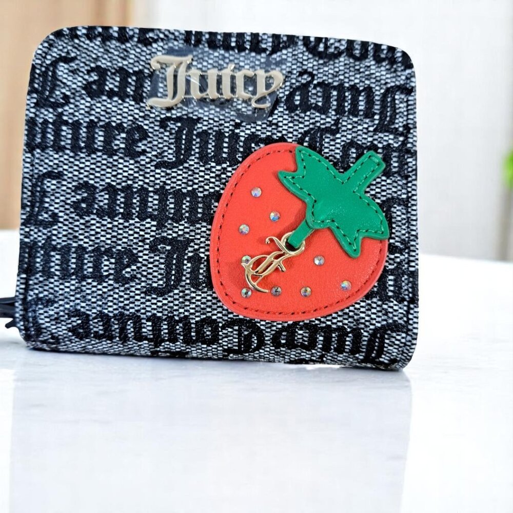 Juicy Couture Freshly Picked Small Zip Around Black/Red NWT